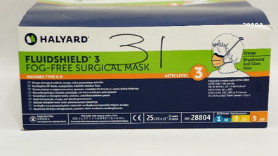 Halyard 28804 Fluidshield 3 Fog-Free Mask, ASTM Level 3 - Box of 25